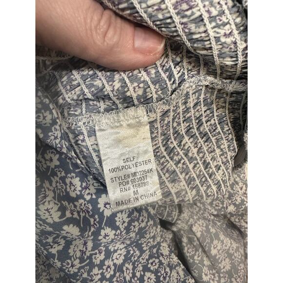 Mable Dusty Blue Floral Midi Dress M | Smocked Halter | Ruffle Hem | MSRP $90 - Picture 9 of 10